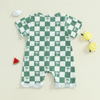 Lioraitiin Newborn Baby Boy Romper Short Sleeve Round Neck Checkered