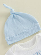 Baby Boys Outfits Letter Embroidery Round Neck Short Sleeve Waffle