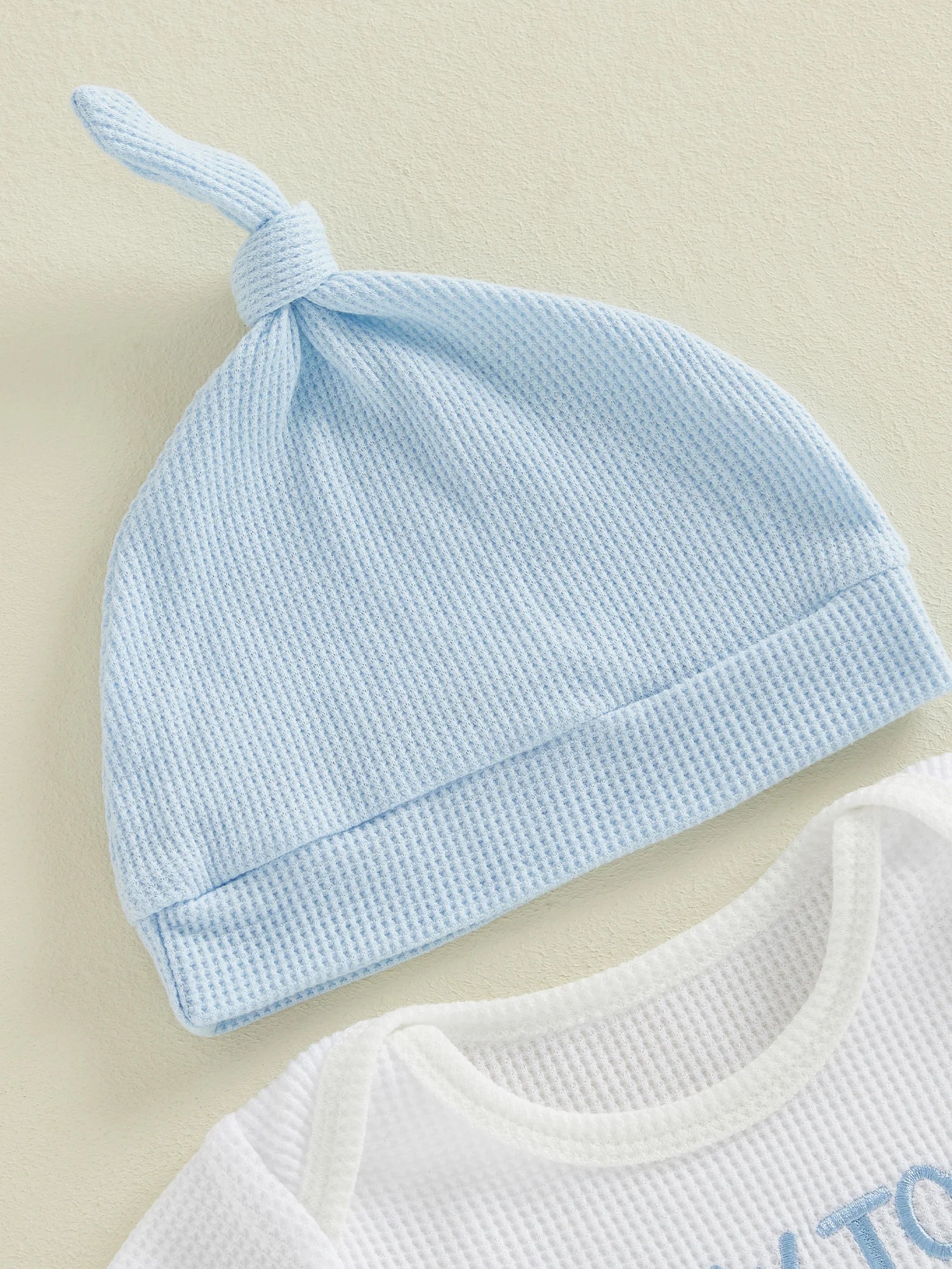 Baby Boys Outfits Letter Embroidery Round Neck Short Sleeve Waffle