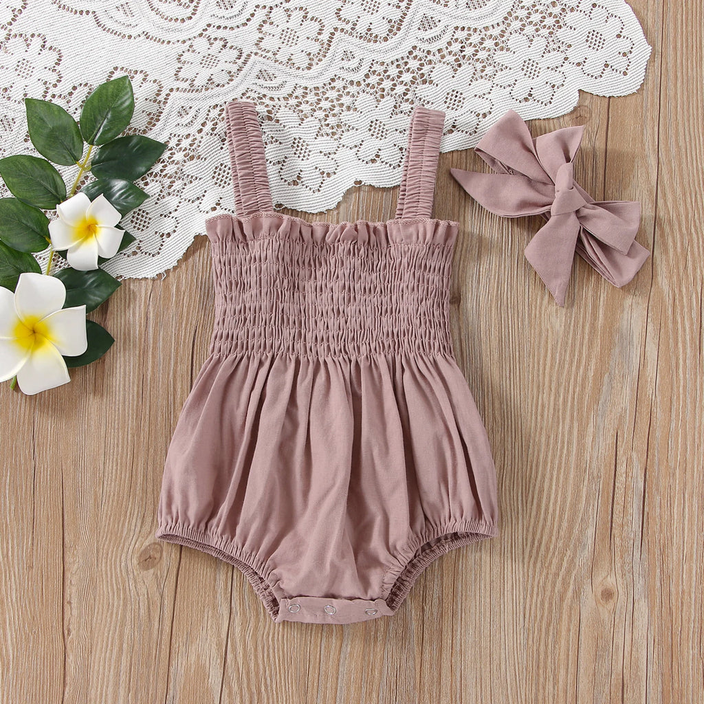 Lioraitiin 0-18M Infant Baby Girl 2Pcs Sleeveless Solid Bodysuit