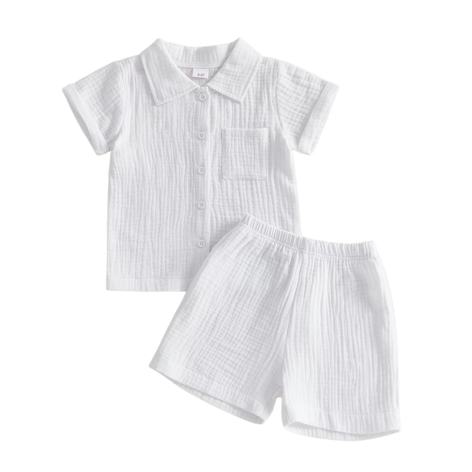 Lioraitiin Little Boys 2 Piece Outfits Solid Color Short Sleeve Turn