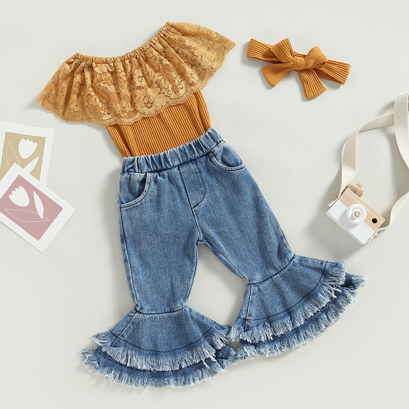 Lioraitiin 0-24M Infant Baby Girls 3Pcs Pants Set Sleeveless Lace