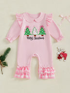 Lioraitiin Baby Girl Christmas Romper Long Sleeve Doll Collar