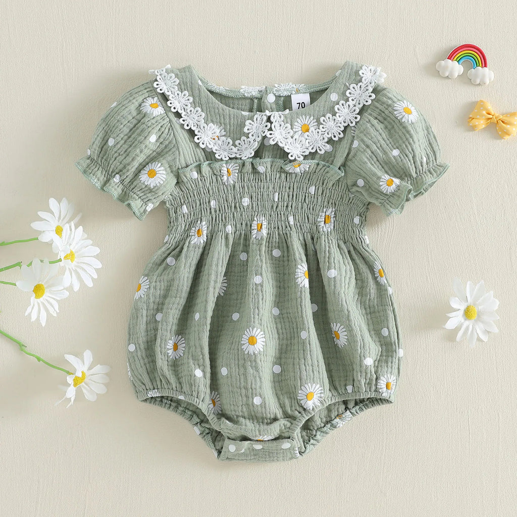 Lioraitiin Infant Baby Girl Romper Puff Short Sleeve Doll Collar