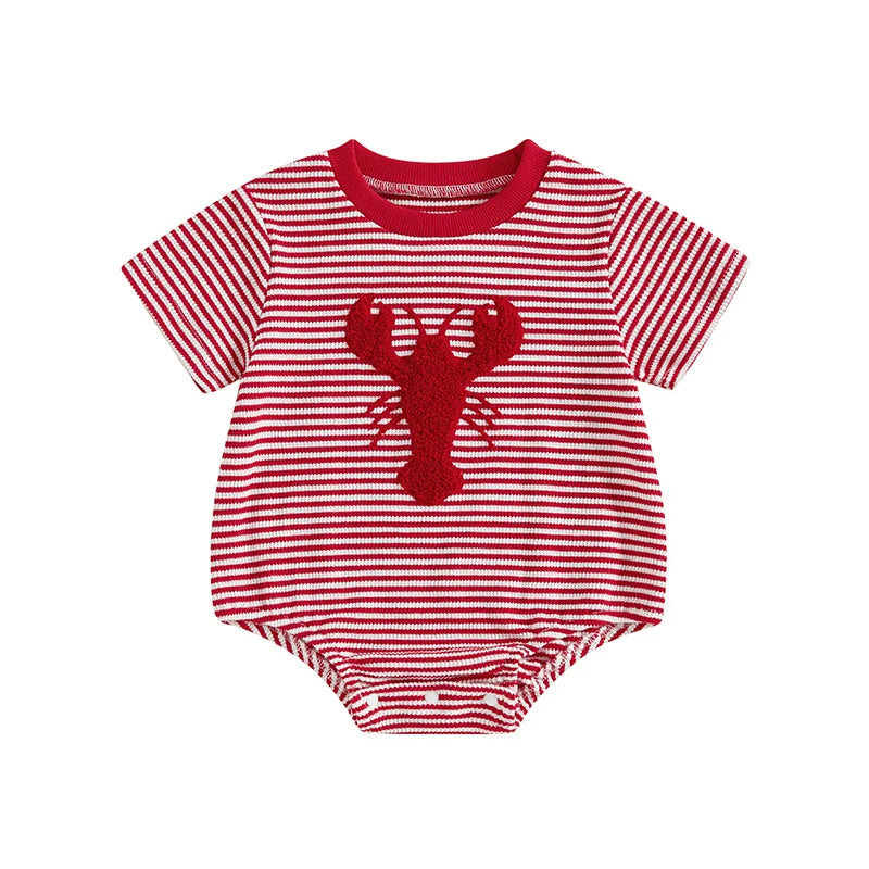 Lioraitiin Newborn Baby Girls Romper Lobster Stripe Pattern Short