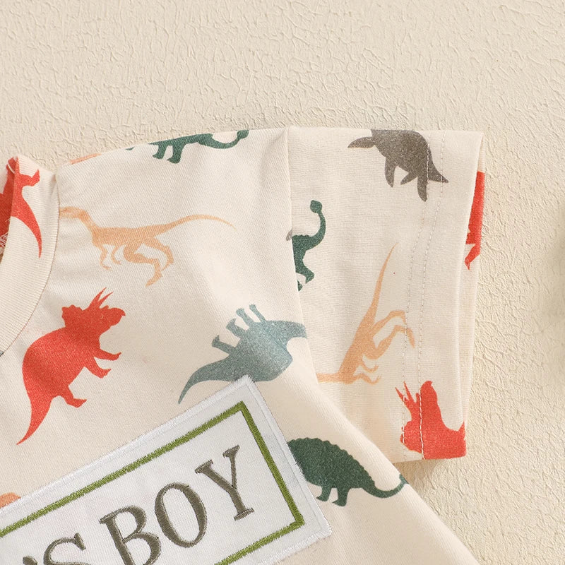 Lioraitiin Baby Boy Dinosaur Romper Letter Embroidery Short Sleeve