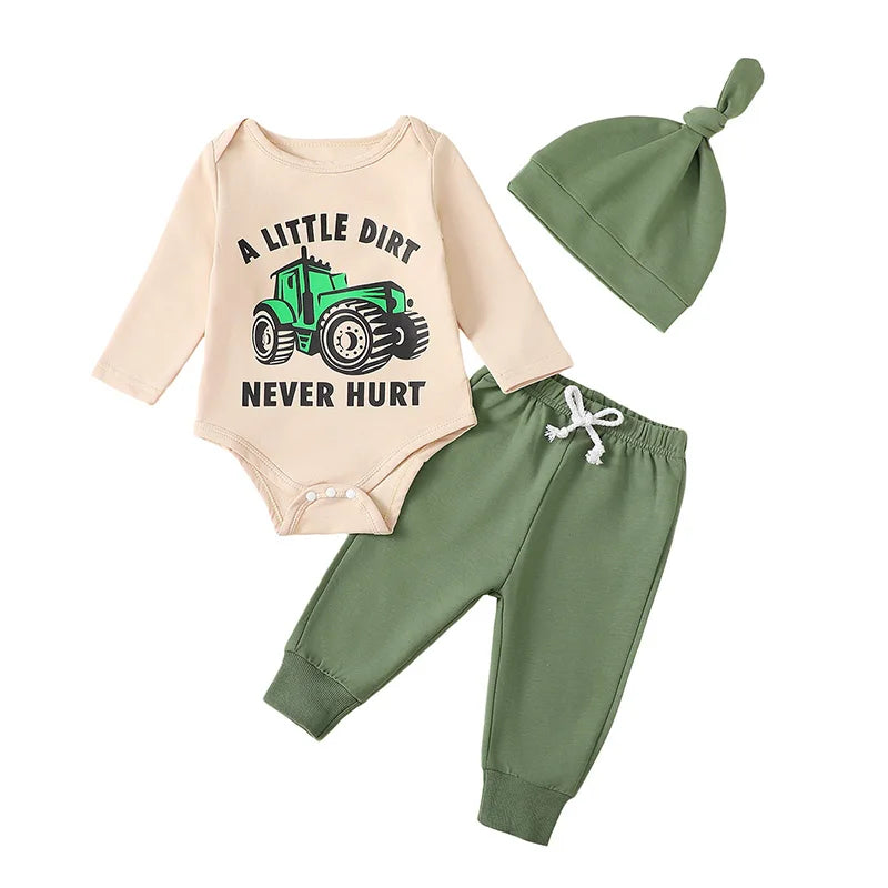 Lioraitiin Baby Boy Outfit Tractor Print Long Sleeve Rompers and
