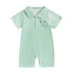 Lioraitiin Baby Boys Striped Jumpsuit Short Sleeve Turn Down Collar