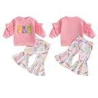 Lioraitiin Toddler Girl Easter Outfit Bunny Embroidery Long Sleeve