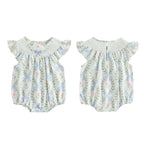 Lioraitiin Baby Girls Romper Fly Sleeve Crew Neck Bow Leaves Print
