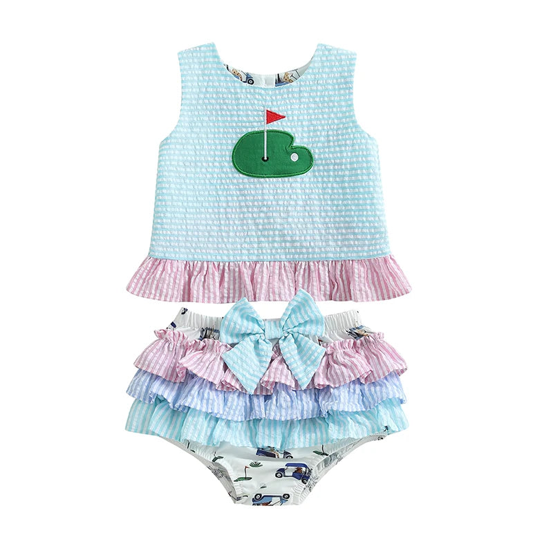 Lioraitiin Toddler Baby Girl Outfits Sleeveless Golf Embroidery Tank
