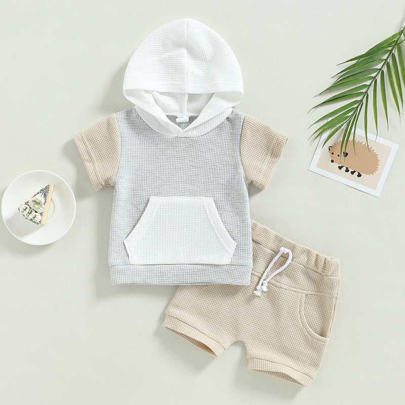Lioraitiin Toddler Baby 2Pcs Outfits Short Sleeve Waffle Knit Pocket