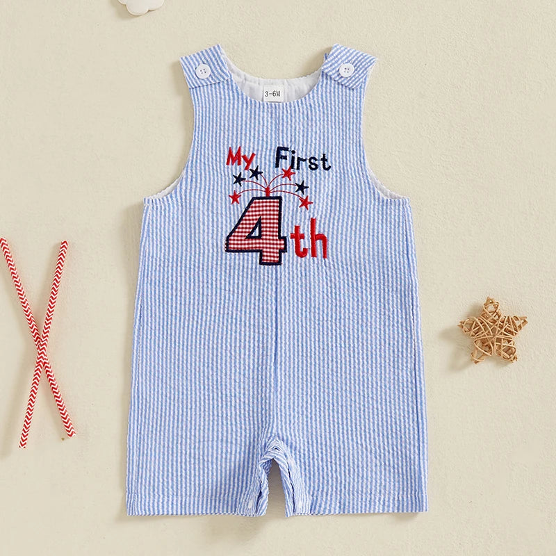 Lioraitiin Baby Boy 4th of July Romper Star Letter Striped Sleeveless