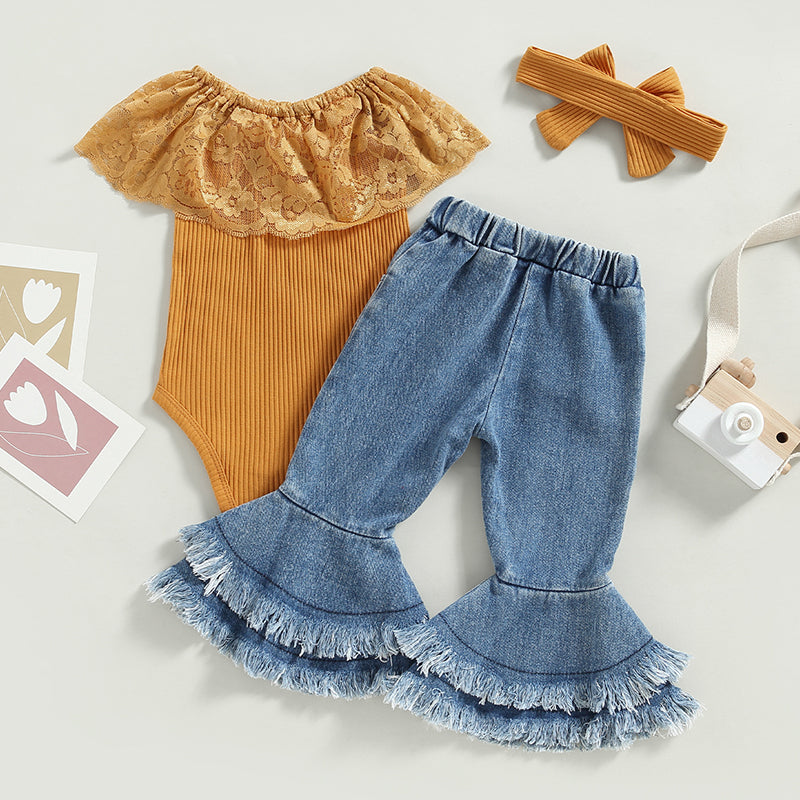 Lioraitiin 0-24M Infant Baby Girls 3Pcs Pants Set Sleeveless Lace