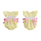 Lioraitiin Baby Girls Rompers Easter Rabbit Embroidery Plaid Fly