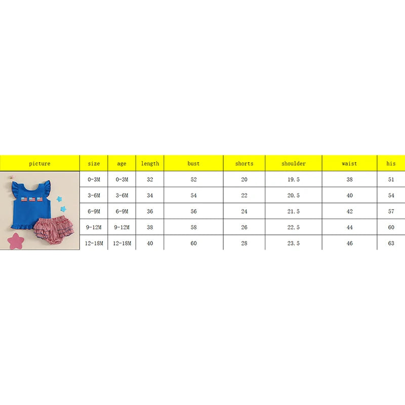 Lioraitiin Baby Girls Independence Day Shorts Sets Short Sleeve Flag