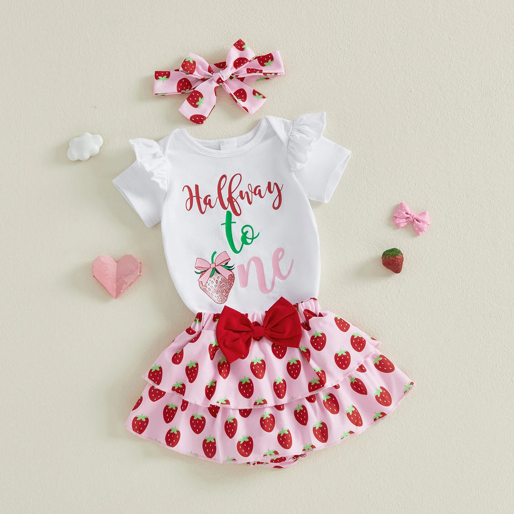 Lioraitiin Baby Girls Shorts Set Short Sleeve Letters Print Romper