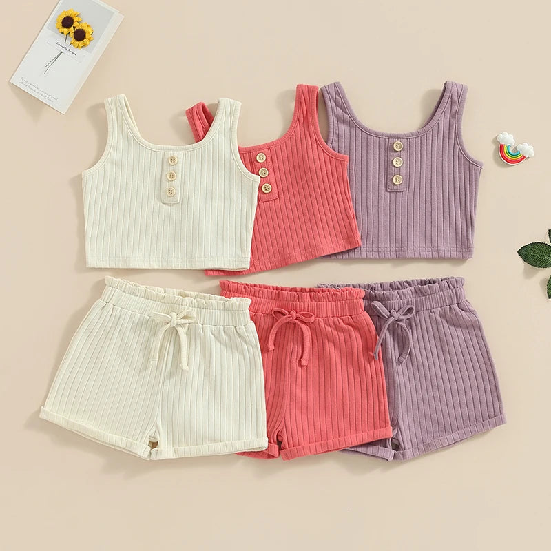 Lioraitiin 0-8Years Kid Girls 2Pcs Pants Suit Sleeveless Knitting