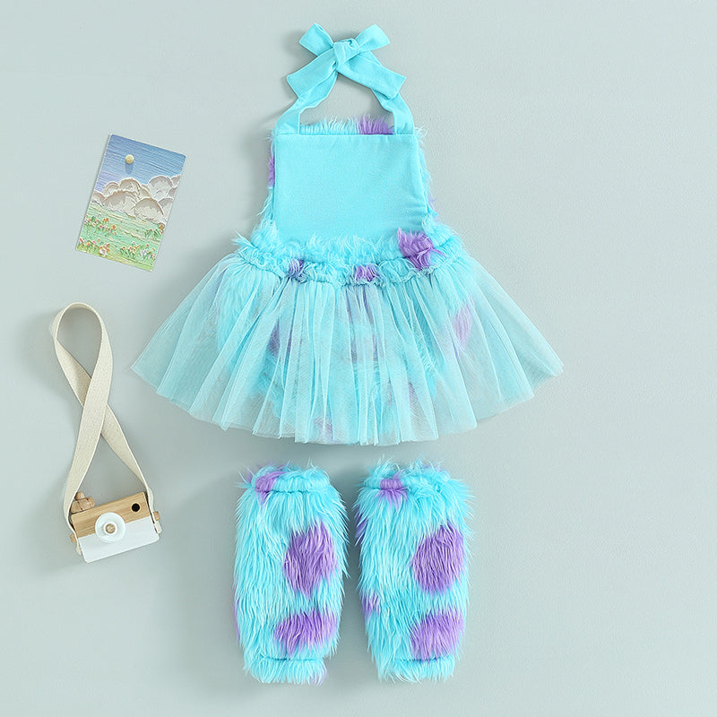 Lioraitiin 0-3Years Infant Girl Bodysuit Tie-Up Halter Neck Mesh Hem
