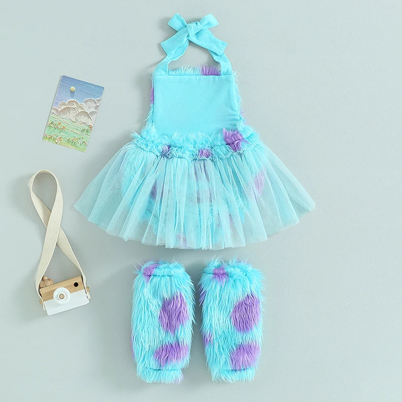Lioraitiin 0-3Years Infant Girl Bodysuit Tie-Up Halter Neck Mesh Hem