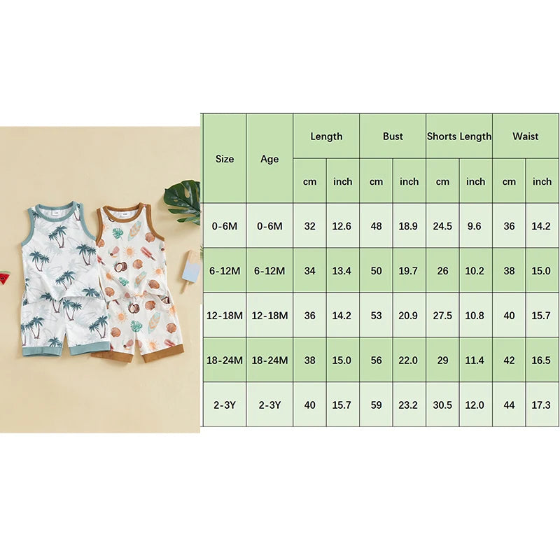 Lioraitiin Toddler Baby Boy Shorts Set Seashell/Tree Tank Tops