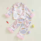 Lioraitiin Toddler Kids Baby Girl Solid Pjs Ruffle Long Sleeve Button