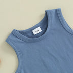 lioraitiin Baby Boy Solid Sleeveless Tank Top Checkered Shorts 2Pcs