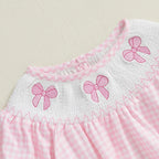 Newborn Baby Girls Cute Romper Bow Embroidery Plaid Long Sleeve