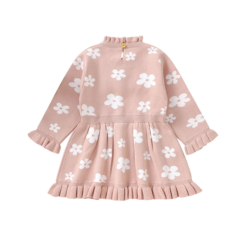 Lioraitiin Toddler Kids Girl Long Sleeve Dress Floral Print Ruffle