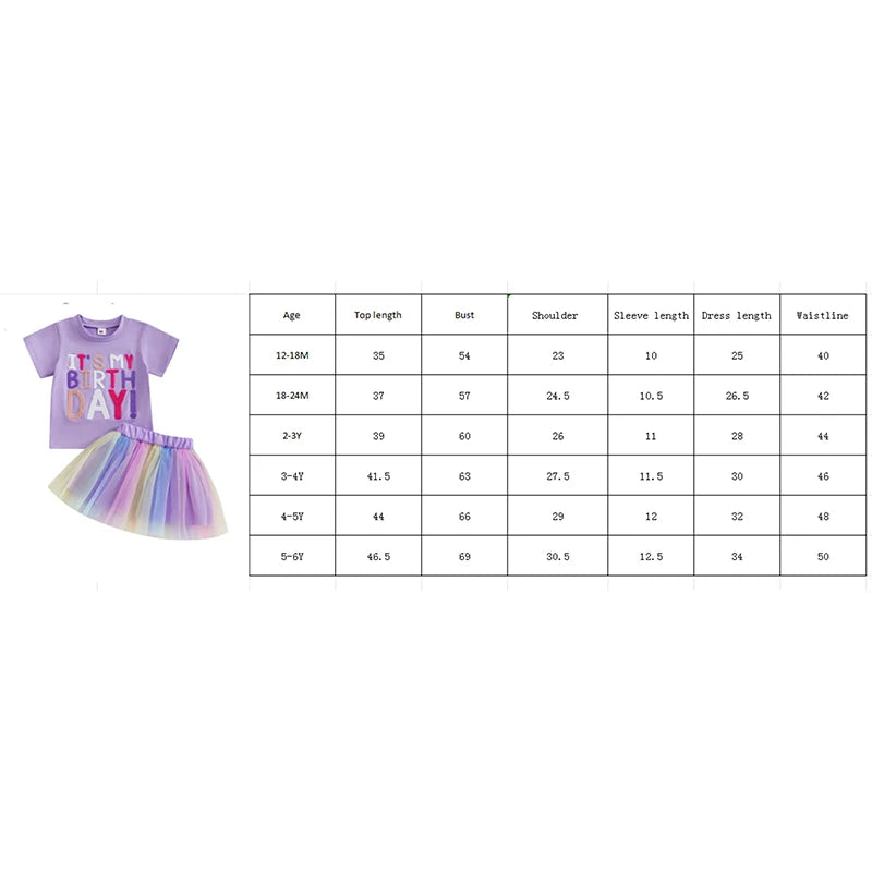 Toddler Girl Birthday Outfit Letter Embroidery Short Sleeve Crew Neck