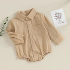 Lioraitiin 0-24M Newborn Baby Boy Cotton Linen Shirt Romper Solid