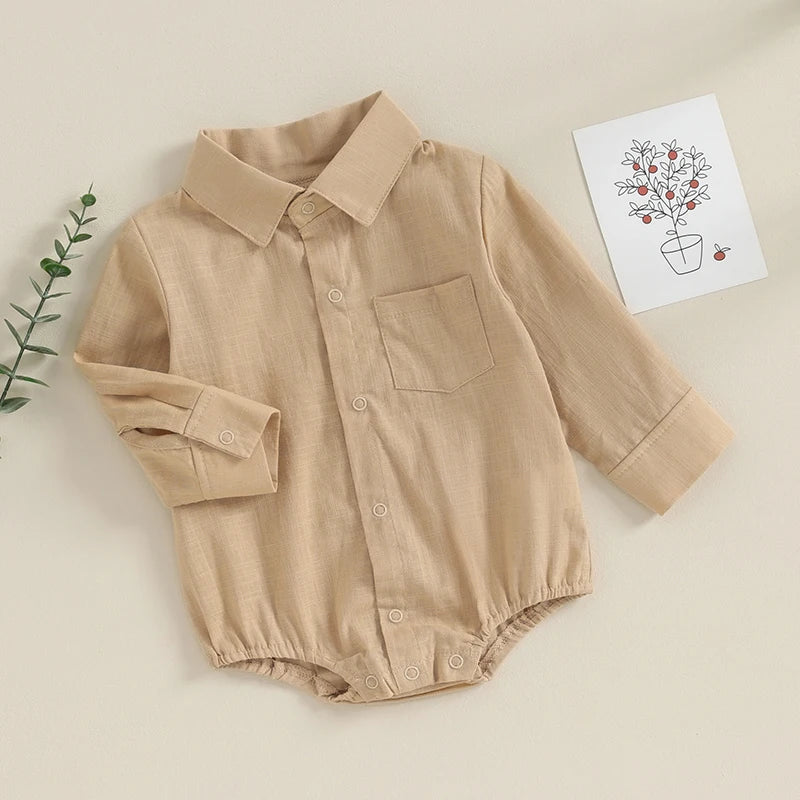 Lioraitiin 0-24M Newborn Baby Boy Cotton Linen Shirt Romper Solid