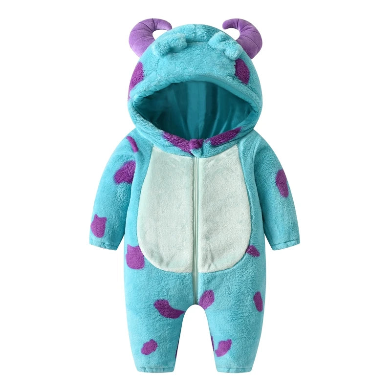 Lioraitiin 0-3Years Infant Baby Boy Girl Fleece Jumpsuit Horn Hooded