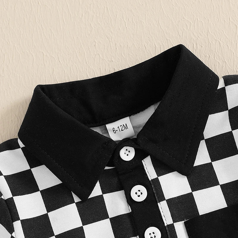 Lioraitiin Toddler Boys Shorts Sets Short Sleeve Lapel Checkerboard