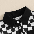 Lioraitiin Toddler Boys Shorts Sets Short Sleeve Lapel Checkerboard