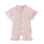 Lioraitiin Newborn Baby Girl Knit Romper Ruffle Trim Short Sleeve