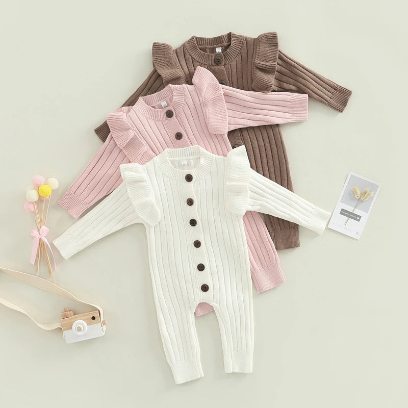 Lioraitiin 0-18M Baby Girl’s Knitted Long Sleeve Jumpsuit Fashion