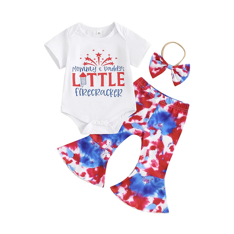 Lioraitiin Baby Girls 4th of July Outfit Letter Print Short Sleeves
