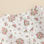 Lioraitiin Baby Girl Outfits Floral Pattern Smocked Crew Neck Short