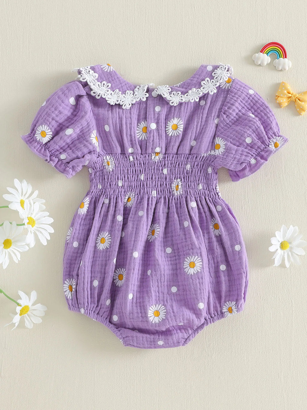 Lioraitiin Infant Baby Girl Romper Puff Short Sleeve Doll Collar