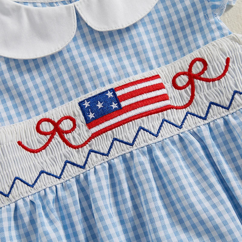 Lioraitiin Newborn Baby Girl 4th of July Romper Ruffle Sleeveless