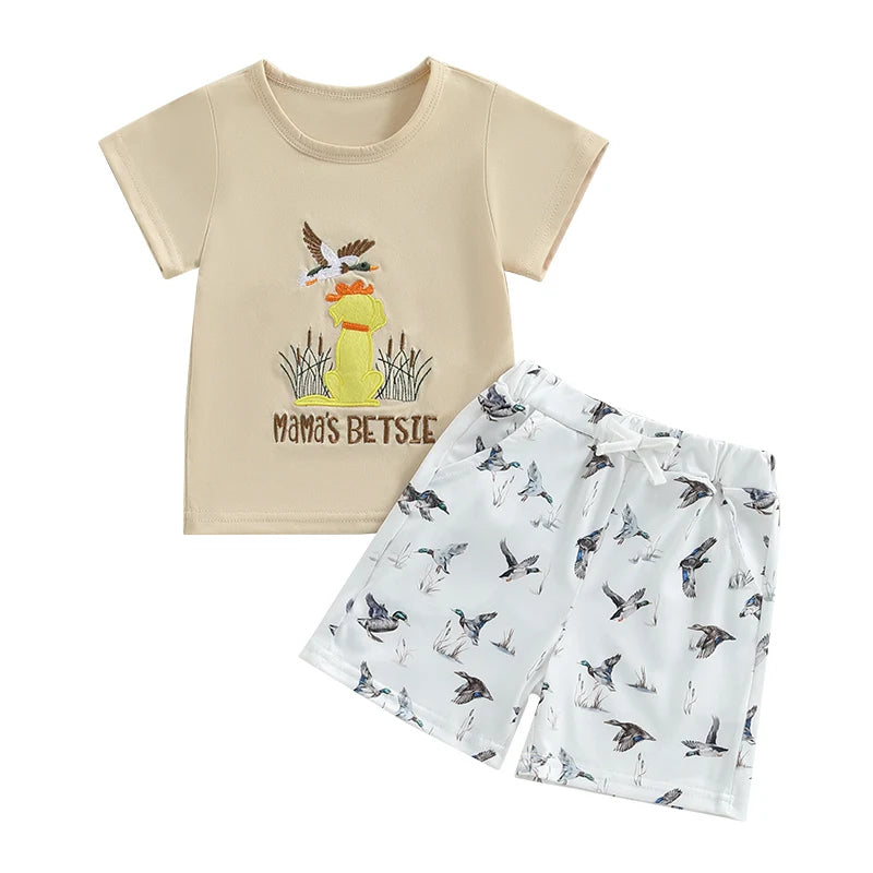 Lioraitiin Toddler Baby Boy Duck Outfit Short Sleeve T-shirts Elastic