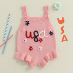 Lioraitiin Baby Girl Knit Overalls Floral Letter Embroidery