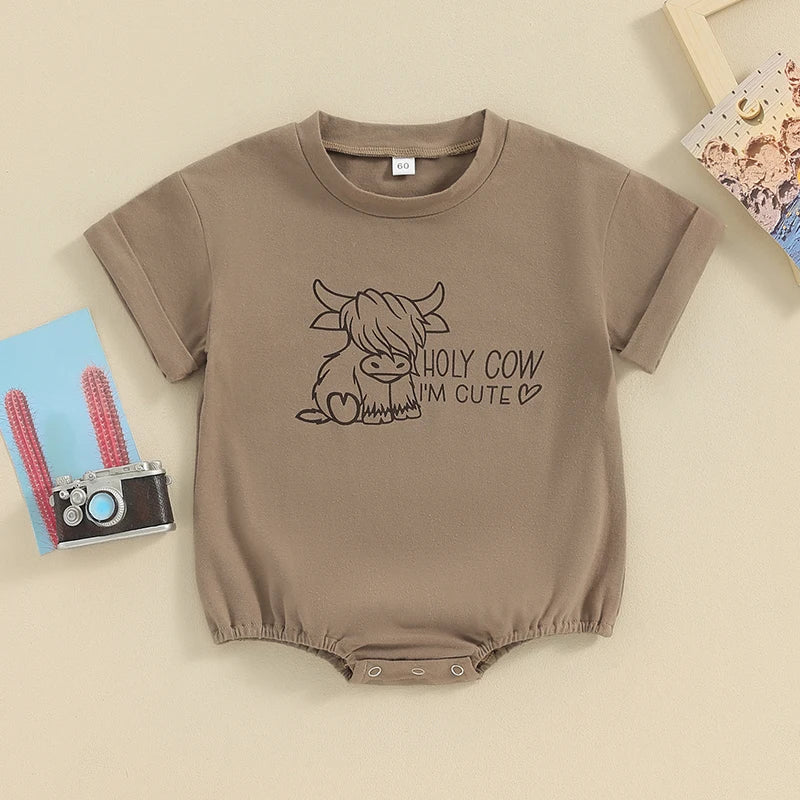 Lioraitiin Baby Boy Girl Western Cow Print Oversized Bubble Romper