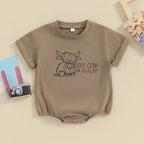 Lioraitiin Baby Boy Girl Western Cow Print Oversized Bubble Romper