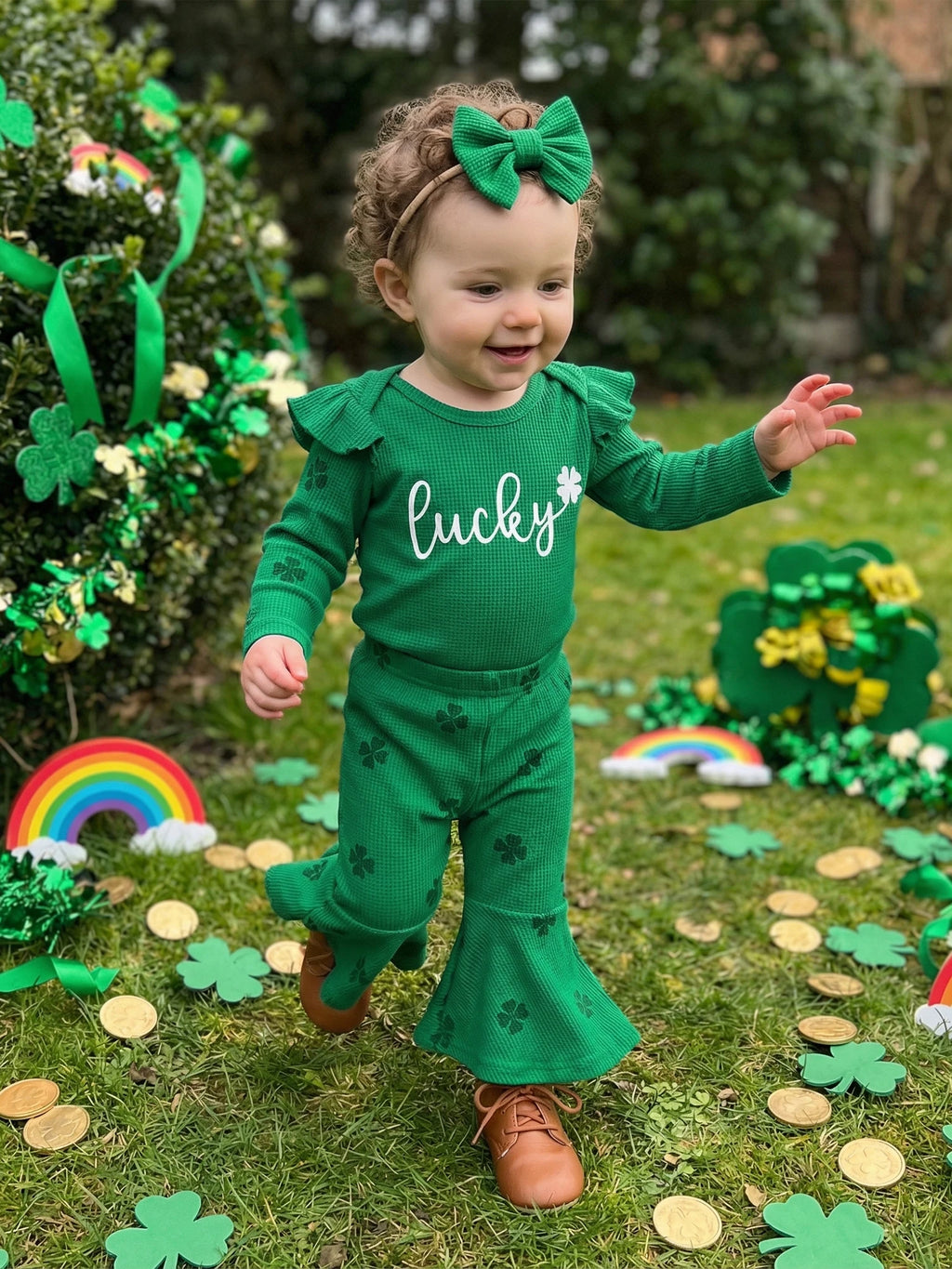 Lioraitiin Baby Girls Irish Day Outfits Long Sleeve O Neck Letter