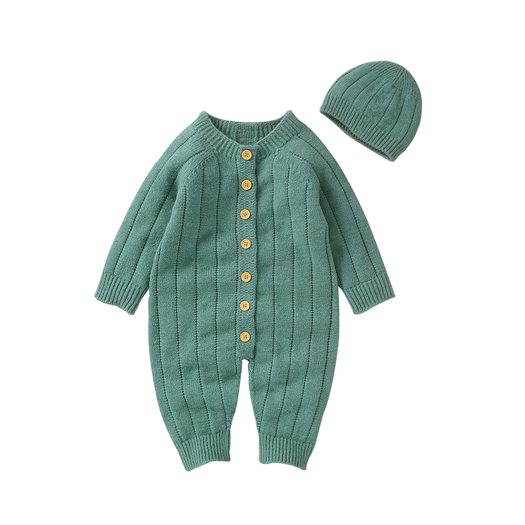 Lioraitiin Infant Jumpsuit and Cap, Solid Color Long Sleeve