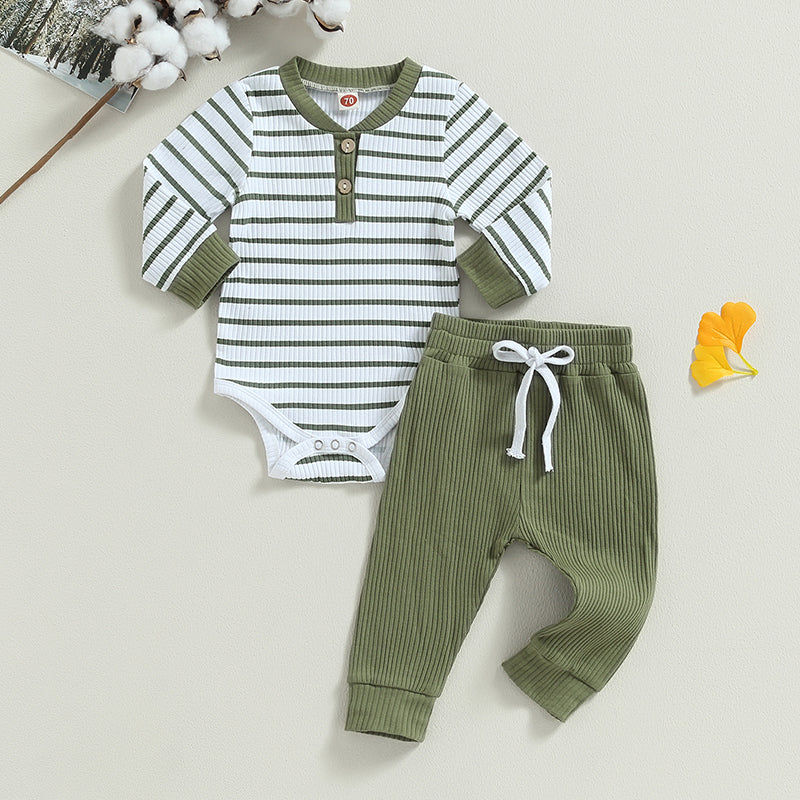 Lioraitiin 0-24M Infant Baby Boy 2Pcs Outfits Long Sleeve Striped