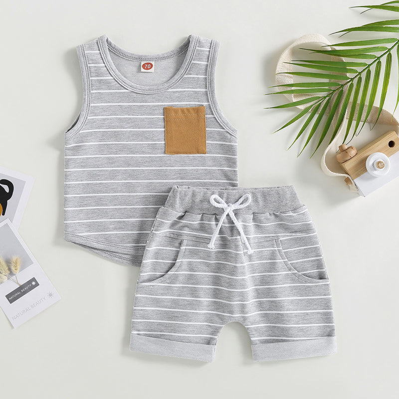 Lioraitiin 0-4Years Kids Baby Boy 2Pcs Outfits Striped Sleeveless