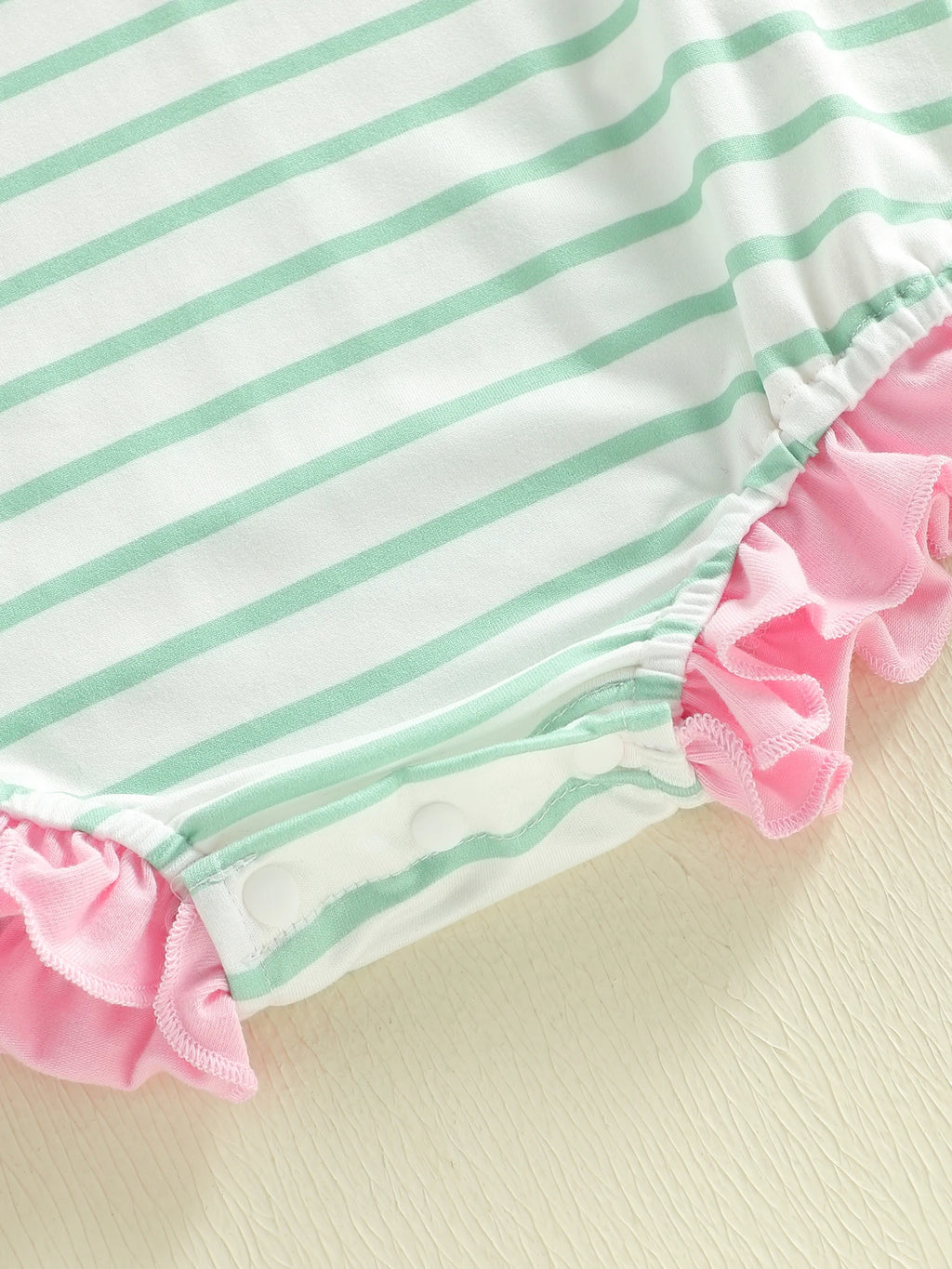 Lioraitiin Baby Girl Striped Romper Ruffle Trim Short Sleeve Crewneck